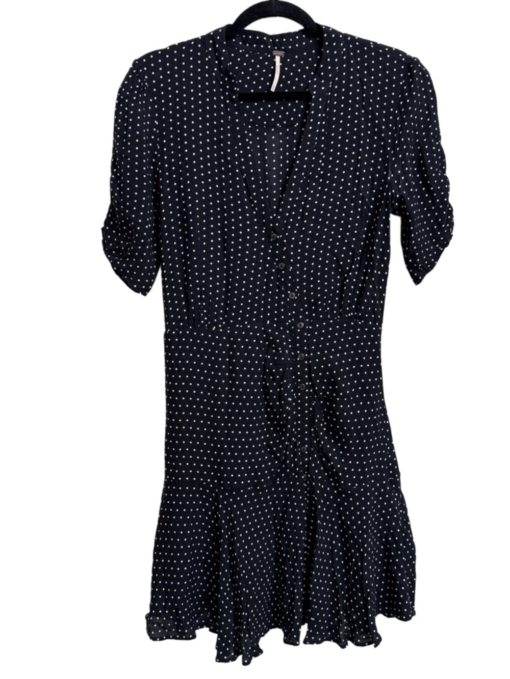 Free People Pippa Black Polka Dot Mini Dress Medium Button Front Flowy Boho - Picture 3 of 13
